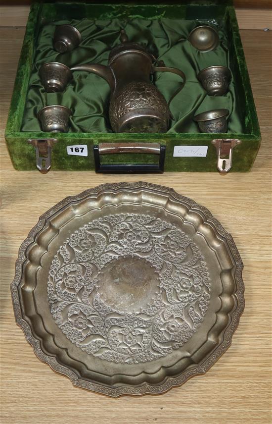 A cased Indian metal coffee set